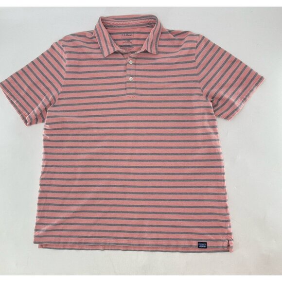 L.L.Bean Polo Shirt Men’s Muted Pink Striped Traditional Fit Sz L Preppy Classic - Picture 3 of 8